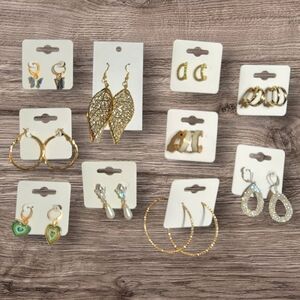 Gold and Silver Leaf Earrings Set